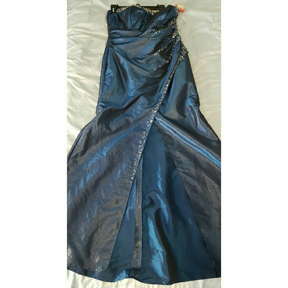 Strapless Dark Blue Prom Dress - Picture 3 of 8
